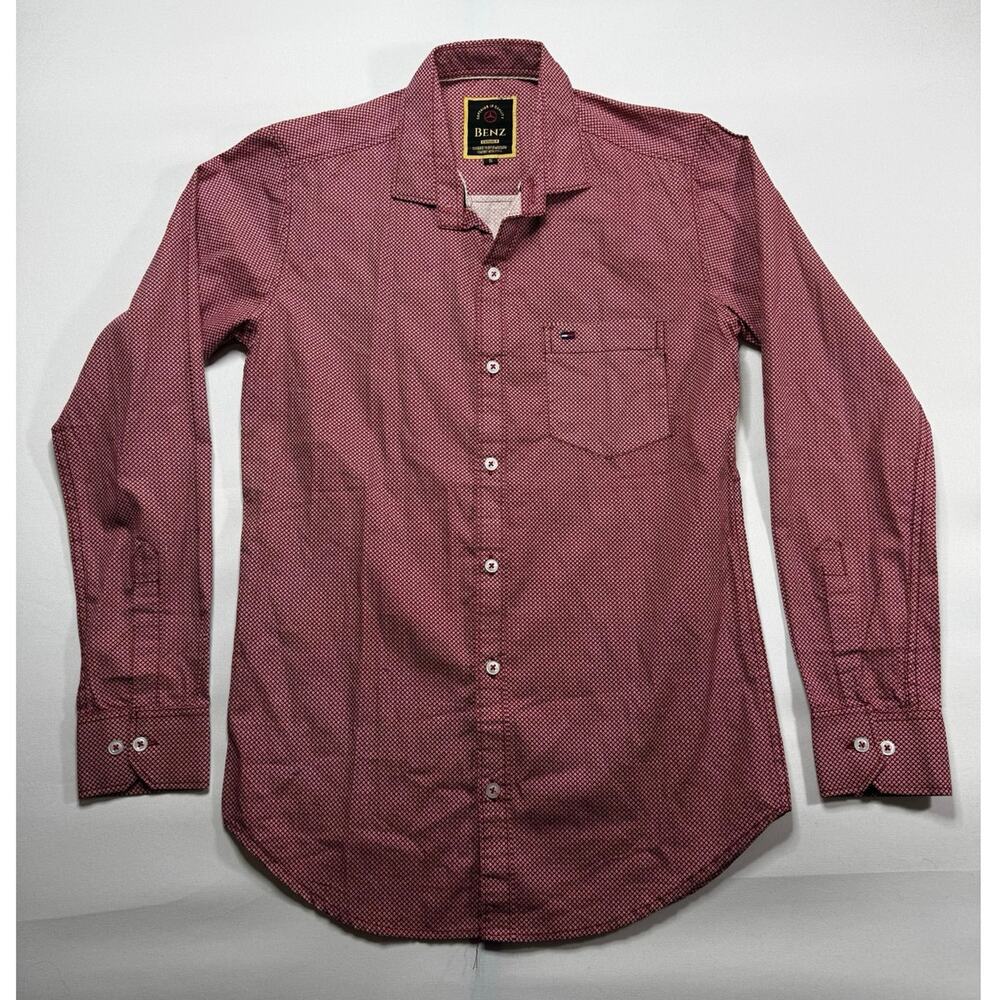 Mercedes Benz Tommy Hifiger Men's Long Sleeve Red Geo Print Button shirt Sz- S*